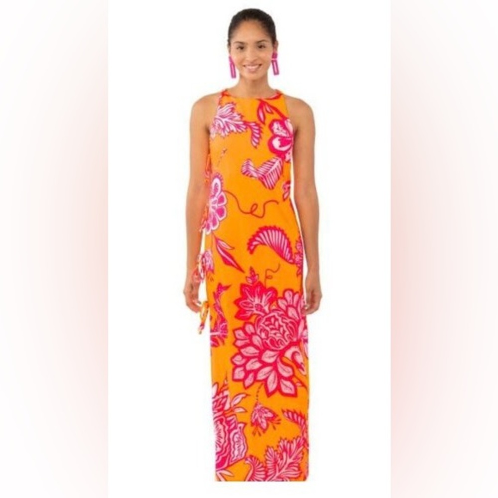Gretchen Scott Designs Vibrant Orange Maxi with Pink Floral Print